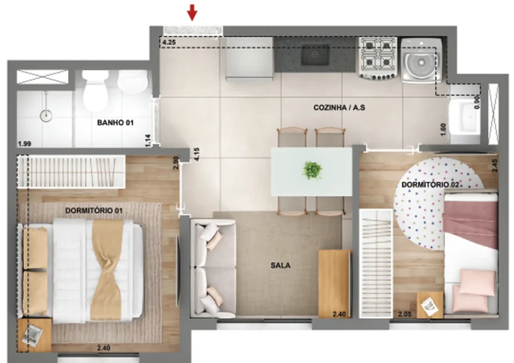 Apartamento 2 quartos 01m² em Jardim Caravelas — planta Parque das Nações Condomínio Granja Julieta - Fase 1 - Breve Lançamento