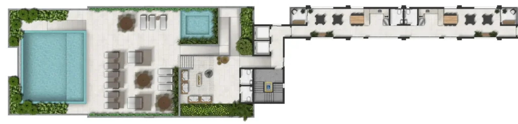 Implantação rooftop condomínio Táone Vila Mariana - Residencial — 1-2 quartos em Vila Mariana