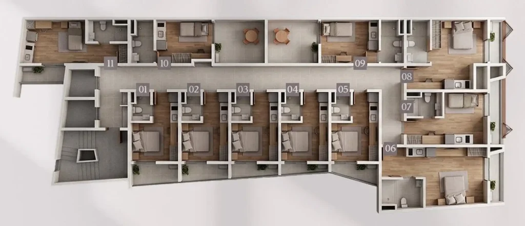 Implantação 01 condomínio Noor Jardins II - Residencial — 1 quartos em Jardim Paulista