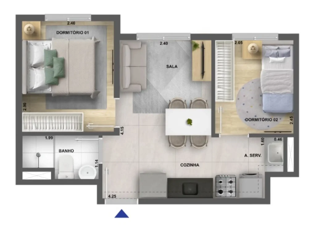 Apartamento 2 quartos 32m² em Vila Guilherme — planta Urban Vila Guilherme - Fase 2