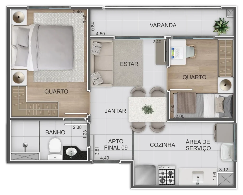 Apartamento 2 quartos 99m² em Capão Redondo — planta Mob Campo Limpo