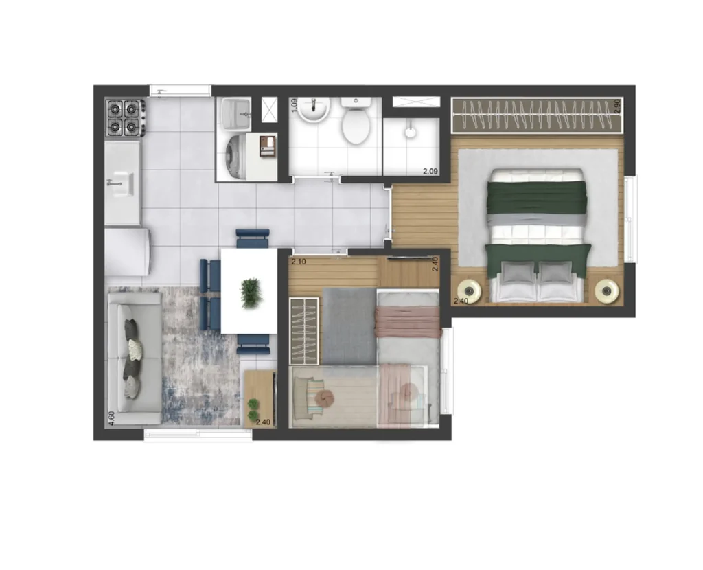 Apartamento 2 quartos 32m² em Jardim Marajoara — planta Plano&Mais Interlagos Reserva