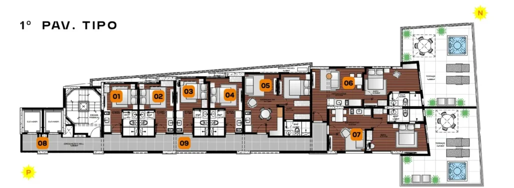 Implantação tipo 1 condomínio Urban Flex Bela Cintra — 1 quartos em Consolação