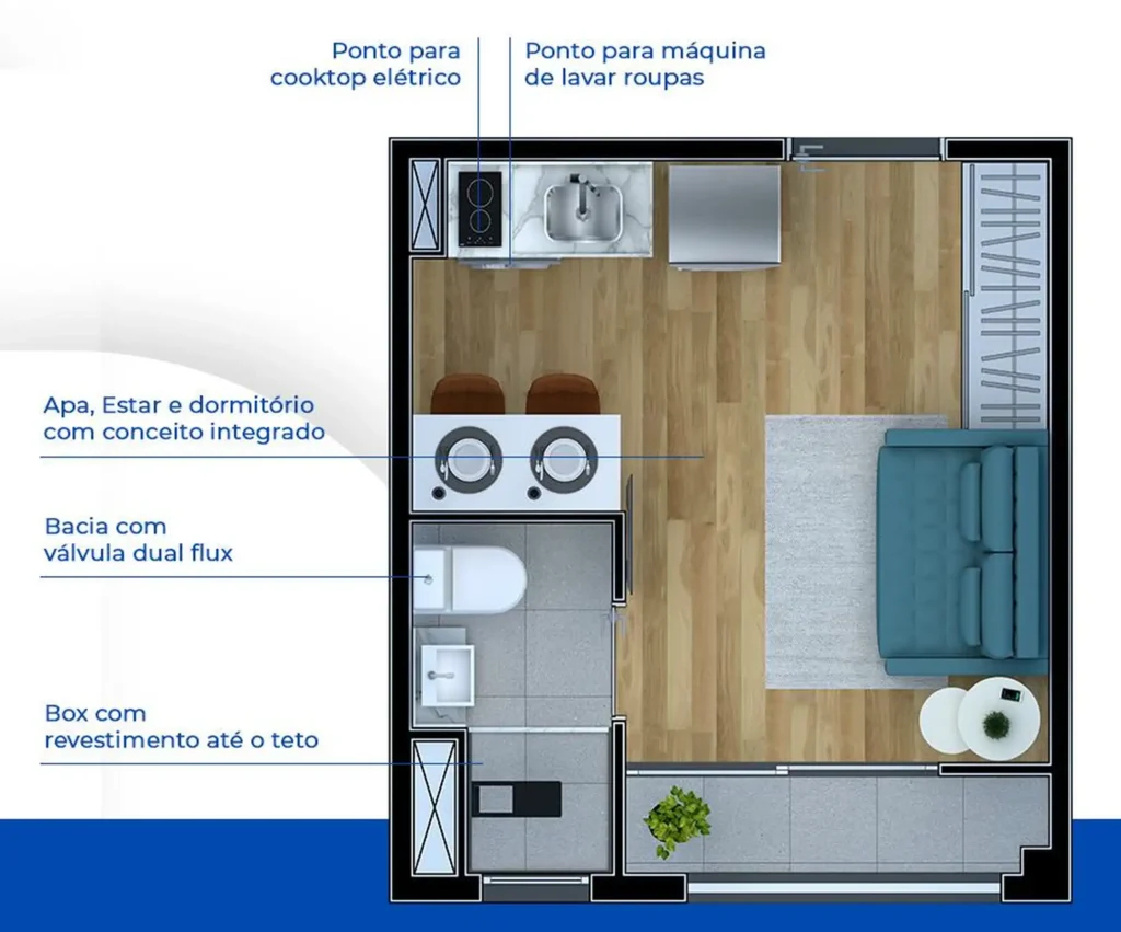 Apartamento 1 quartos 17m² em Vila Ré — planta Metrocasa Estação Patriarca