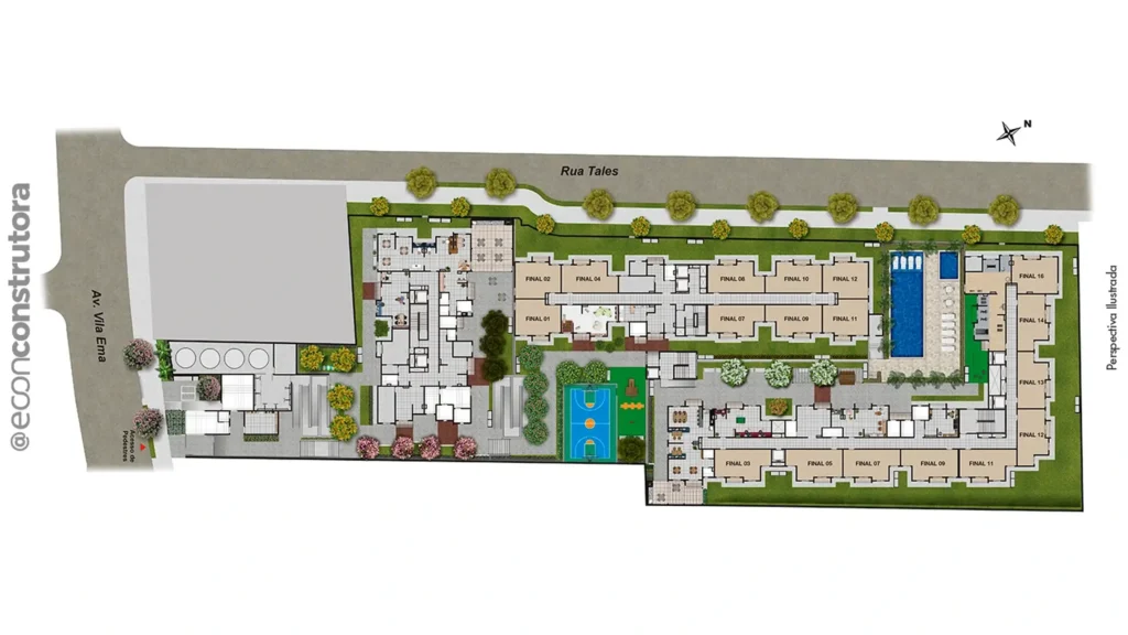 Implantação condomínio New Vila Ema — 2 quartos em Vila Ema
