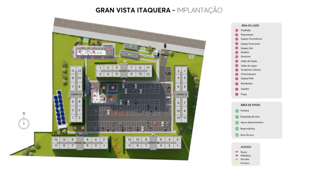 Implantação condomínio Gran Vista Itaquera - Fase 1 — 2 quartos em Vila Carmosina
