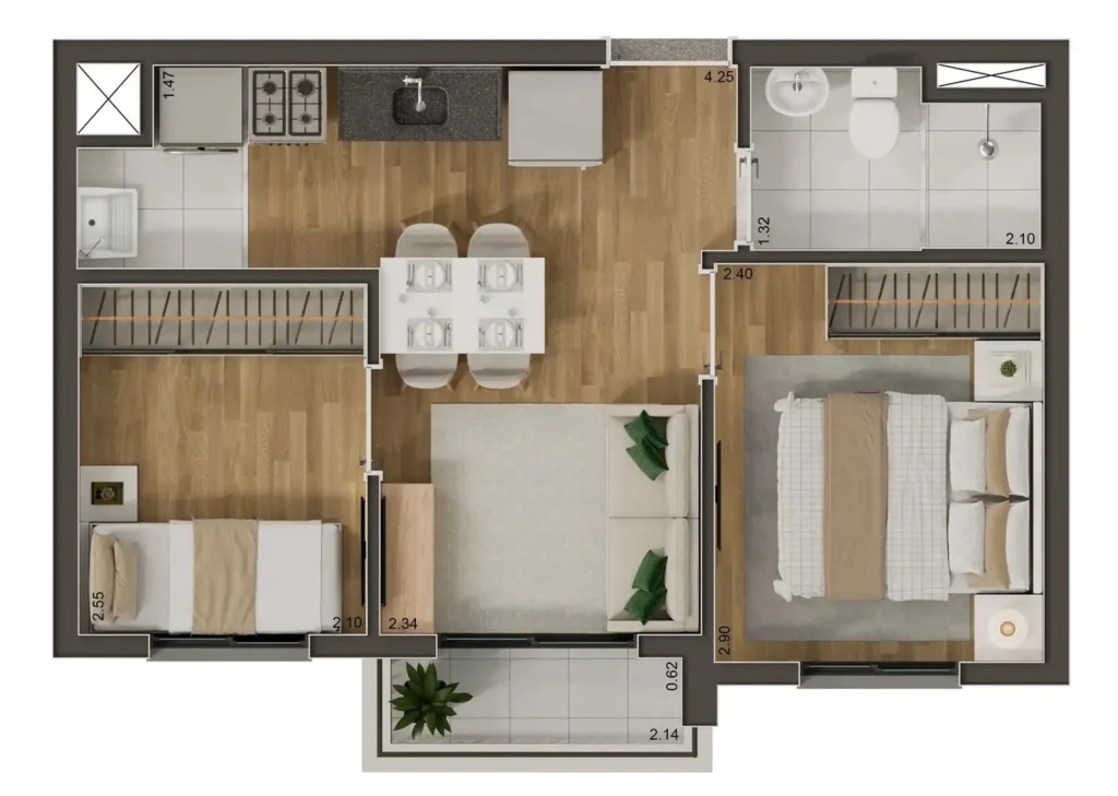 Apartamento 2 quartos 64m² em Jardim Prudência — planta Bio Parque Nabuco