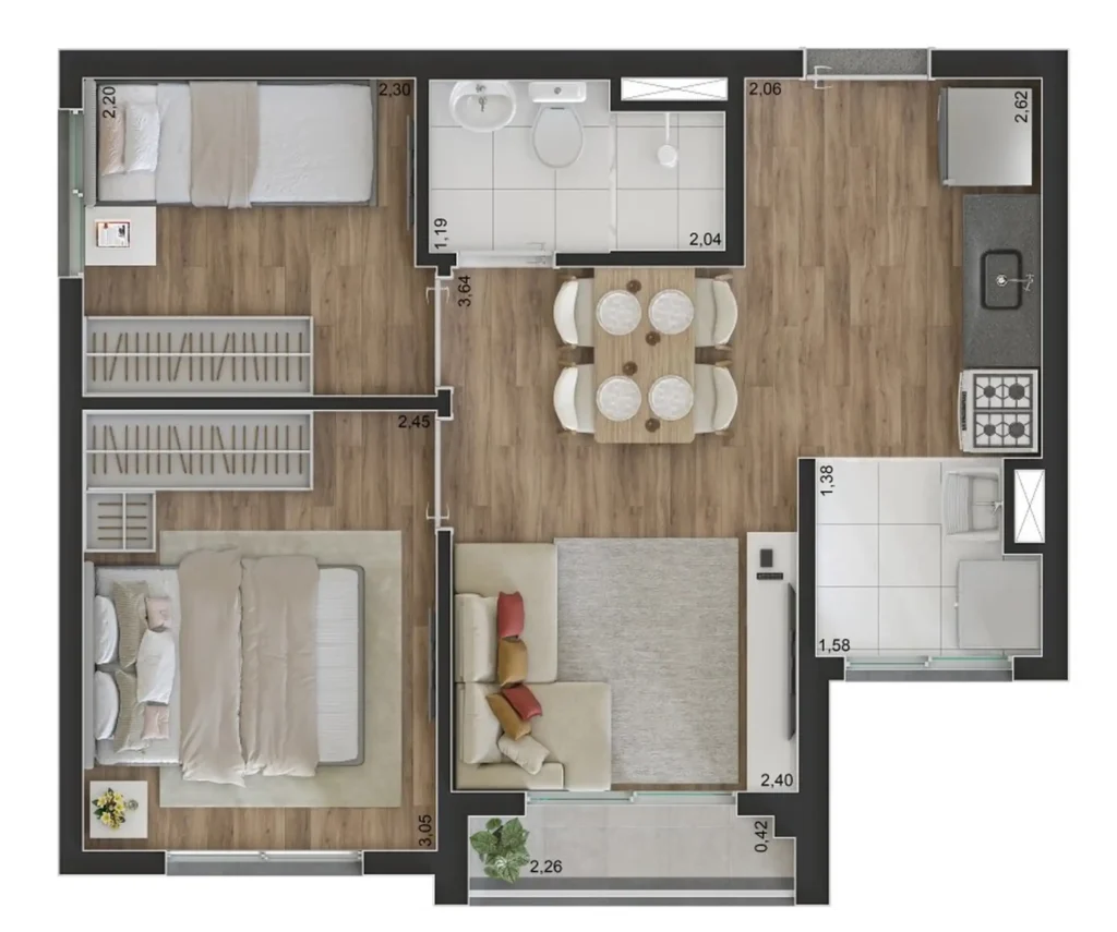 Apartamento 2 quartos 37m² em Jardim Independência — planta Class Select