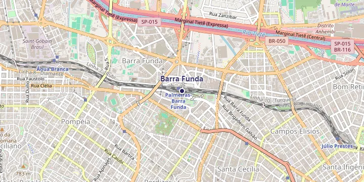 Mapa do bairro Barra Funda em São Paulo
