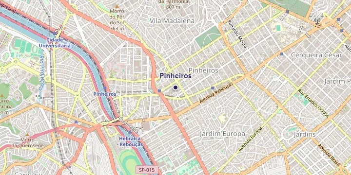 Mapa do bairro Pinheiros em São Paulo