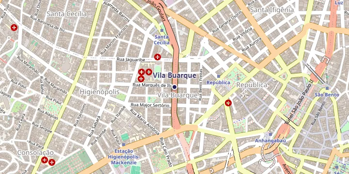 Mapa do bairro Vila Buarque em São Paulo