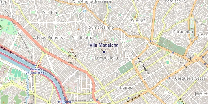 Mapa do bairro Vila Madalena em São Paulo
