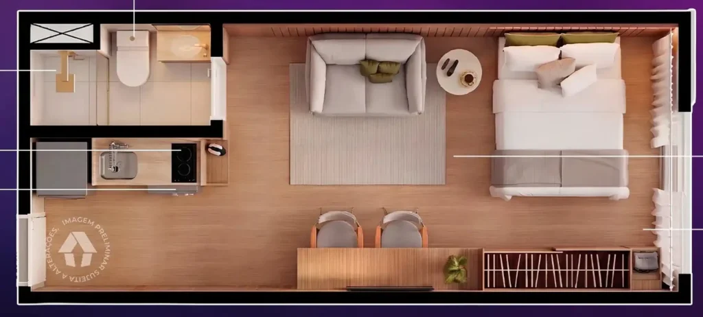 Apartamento 1 quartos 25m² em Vila das Belezas — planta Metrocasa Bosque Giovanni Gronchi