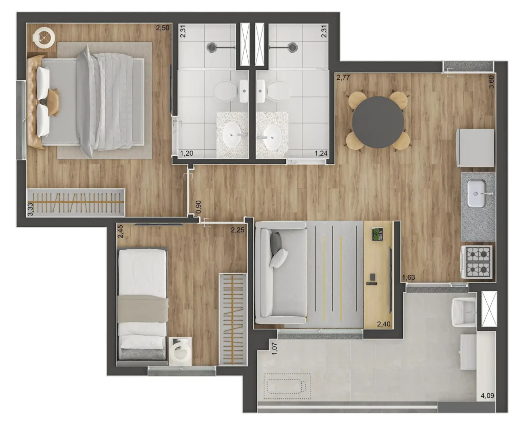 Apartamento 2 quartos 47m² em Jardim Independência — planta Class Prime
