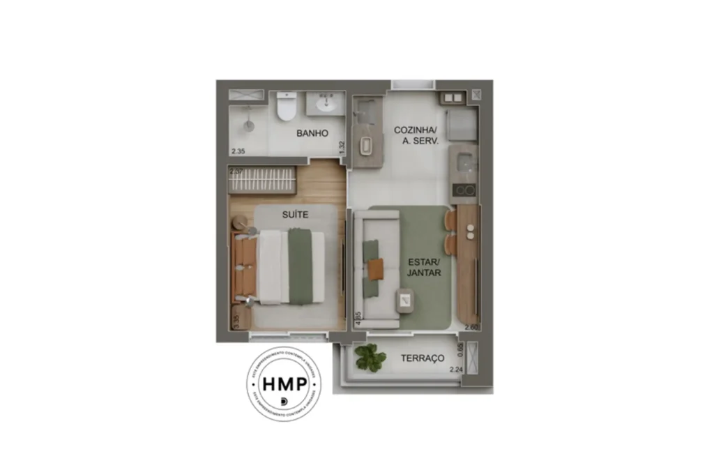 Apartamento 1 quartos 30m² em Jardim Anália Franco — planta Monã Anália Franco Station