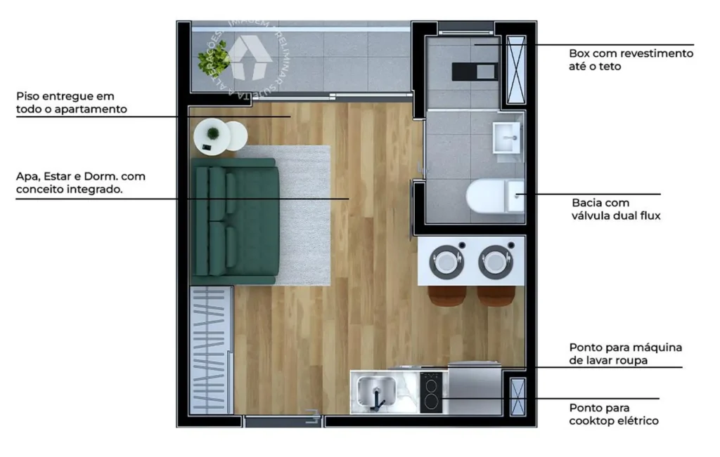 Apartamento 1 quartos 19m² em Parque Industrial — planta Metrocasa Prime Saúde