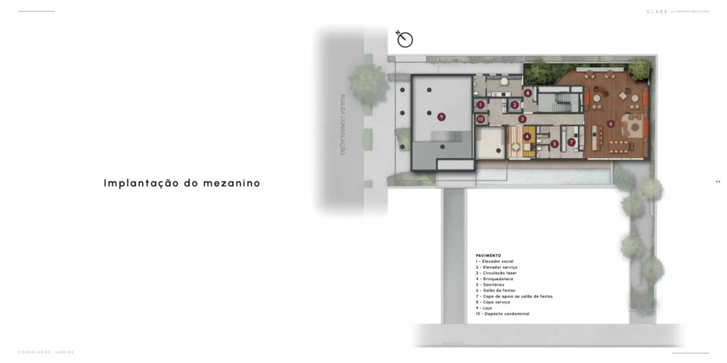 Implantação do mezanino condomínio CLARA por Bernardes Arquitetura — 4 quartos em Jardins