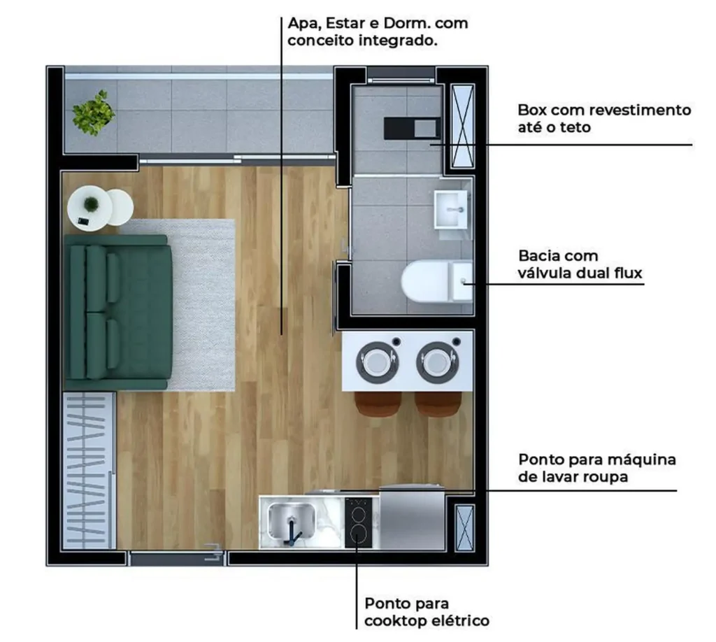 Apartamento 1 quartos 18m² em Capão do Embira — planta Metrocasa Prime Sapopemba