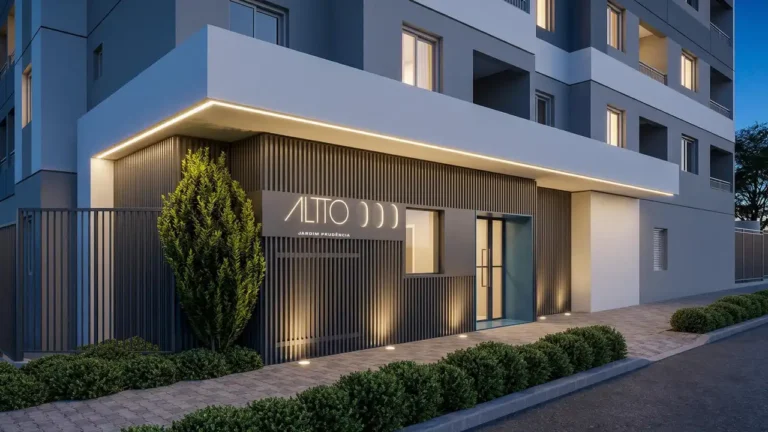 Fachada noturna - portaria Altto Jardim Prudência - Breve Lançamento — apartamento 1-2 quartos, Lançamento em Jardim Prudência