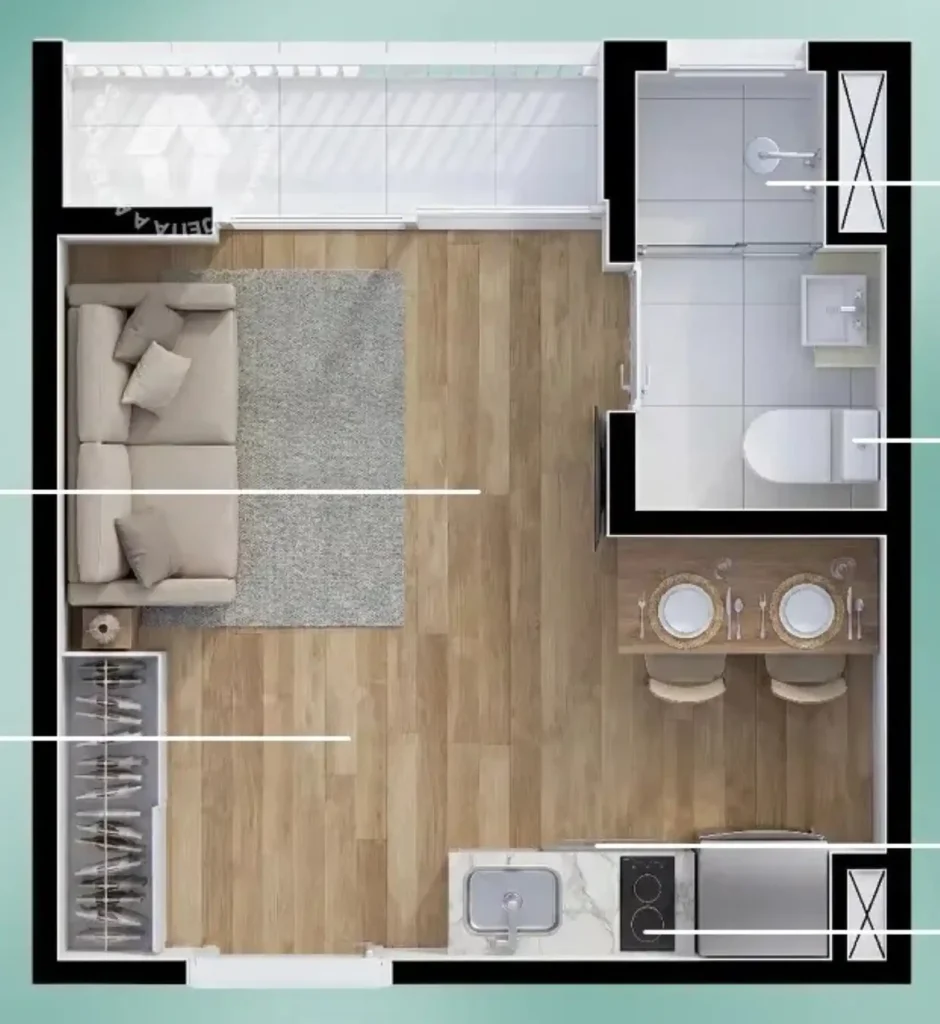 Apartamento 1 quartos 18m² em Vila Regente Feijó — planta Metrocasa Clube Anália Franco