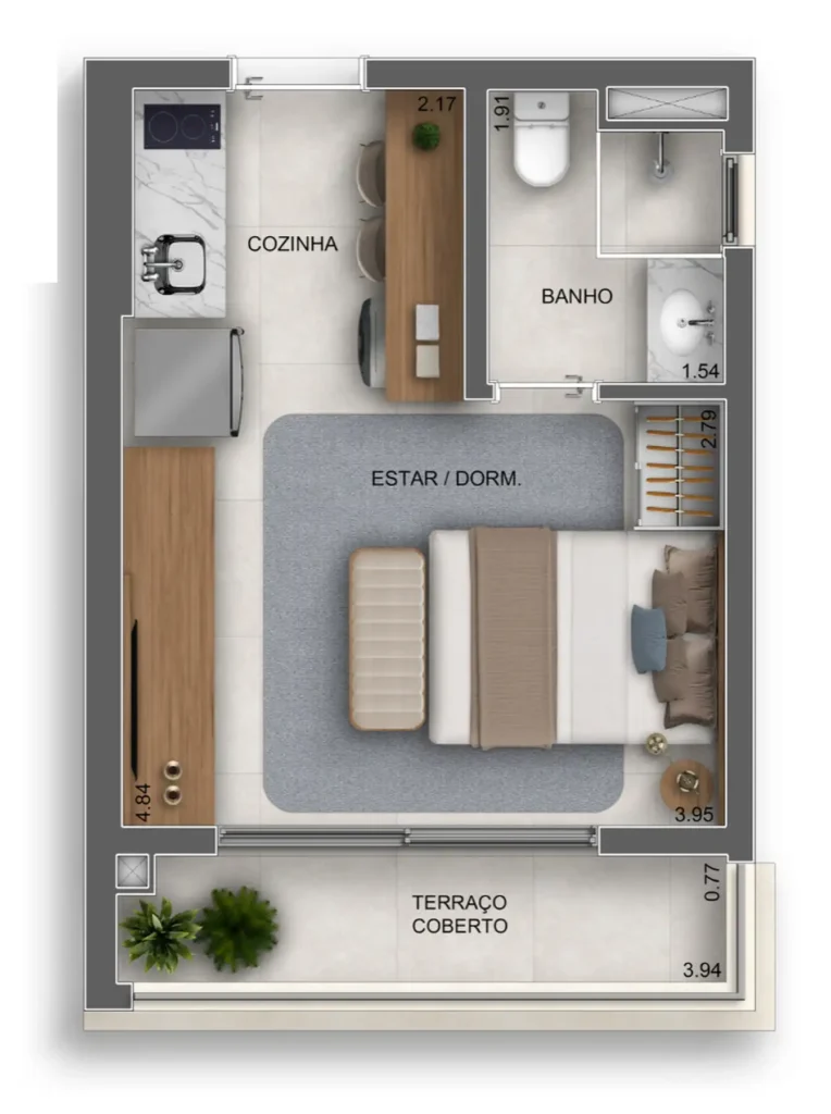 Apartamento 1 quartos 26m² em Vila Carrão — planta Orbya Vila Carrão By Diálogo Home Spaces